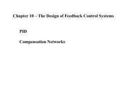Chapter 10 – The Design of Feedback Control Systems  PID  Compensation Networks.