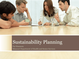 Sustainability Planning Pat Simmons Missouri Department of Health and Senior Services Planning Resources       Based on the framework from Washington University Center for Tobacco Policy Research UNC.