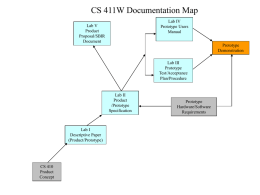 CS 411W Documentation Map Lab IV Prototype Users Manual  Lab V Product Proposal/SBIR Document  Prototype Demonstration Lab III Prototype Test/Acceptance Plan/Procedure  Lab II Product /Prototype Specification  Lab I Descriptive Paper (Product/Prototype)  CS 410 Product Concept  Prototype Hardware/Software Requirements.
