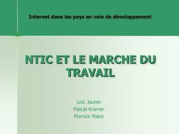 Internet dans les pays en voie de développement  NTIC ET LE MARCHE DU TRAVAIL Loïc Jaunin Pascal Kramer Pierrick Maire.