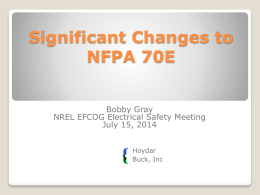Significant Changes to NFPA 70E Bobby Gray NREL EFCOG Electrical Safety Meeting July 15, 2014 Hoydar Buck, Inc.