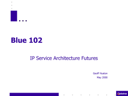 Blue 102 IP Service Architecture Futures Geoff Huston  May 2000 Next Wave IP Services • Service Requirements – – – – – – –  Connectivity service for customer-operated routers Service payload is IP.