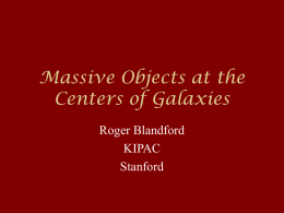 Massive Objects at the Centers of Galaxies Roger Blandford KIPAC Stanford An History • … • 1961-2 Hoyle, Fowler - radio sources are powered by explosions involving.