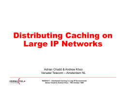 Distributing Caching on Large IP Networks  Adrian Chadd & Andrew Khoo Versatel Telecom – Amsterdam NL NANOG17 – Distributed Caching in Large IP Environments Adrian.