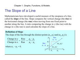Chapter 1. Graphs, Functions, & Models  The Slope of a Line Mathematicians have developed a useful measure of the steepness of a.