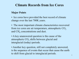 Climate Records from Ice Cores Major Points  • Ice cores have provided the best record of climate change over the last 700K years. •