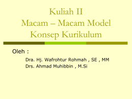 Kuliah II Macam – Macam Model Konsep Kurikulum Oleh : Dra. Hj. Wafrohtur Rohmah , SE , MM Drs.