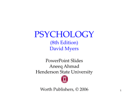 PSYCHOLOGY (8th Edition) David Myers PowerPoint Slides Aneeq Ahmad Henderson State University  Worth Publishers, © 2006