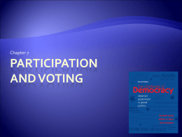 Chapter 7  PARTICIPATION AND VOTING Democracy & Political Participation   Democratic ideal is “government run by the people”    Difficulty lies with definitions of how much.