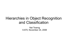 Hierarchies in Object Recognition and Classification Nat Twarog 6.870, November 24, 2008 What's a hierarchy?      Mathematics: A partial ordering. Wikipedia: A hierarchy is an arrangement.