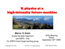 K physics at a high-intensity future machine  Marco S.Sozzi Scuola Normale Superiore and INFN – Pisa for INFN fixed-target working group September 26th, 2004  M.
