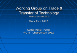 Working Group on Trade & Transfer of Technology (Geneva, 28th June 2012)  Work Plan 2012 Carlos Rossi (Peru) WGTTT Chairperson 2012