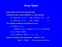 Array Types Index types can be of any discrete type  Component type must be definite, i.e.