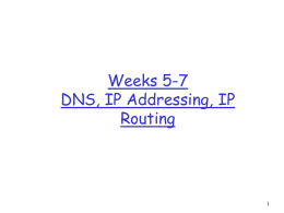 Weeks 5-7 DNS, IP Addressing, IP Routing DNS: Domain Name System People: many identifiers:   SSN, name, passport #  Domain Name System:   distributed database    application-layer protocol  Internet hosts, routers:     IP.
