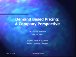 Demand Based Pricing: A Company Perspective CAS Spring Meeting May 18, 2004 Floyd M.
