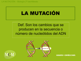 LA MUTACIÓN – Biología 2º bachillerato  LA MUTACIÓN Def. Son los cambios que se producen en la secuencia o número de nucleótidos del ADN.