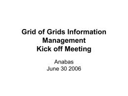 Grid of Grids Information Management Kick off Meeting Anabas June 30 2006 ACKNOWLEDGMENTS  We are grateful to: • Bill McQuay, • Raymund Garcia •The Air Force Research Laboratory.