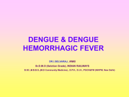 DENGUE & DENGUE HEMORRHAGIC FEVER DR.I.SELVARAJ, IRMS Sr.D.M.O (Selction Grade), INDIAN RAILWAYS B.SC.,M.B.B.S.,(M.D Community Medicine)., D.P.H., D.I.H., PGCH&FW (NIHFW, New Delhi)