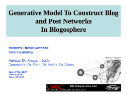 Generative Model To Construct Blog and Post Networks In Blogosphere Masters Thesis Defense Amit Karandikar http://prefuse.org/gallery/  Advisor: Dr.