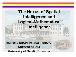 The Nexus of Spatial Intelligence and Logical-Mathematical Intelligence  Manuela NECHITA , Ioan TARAU Dunarea de Jos University of Galati , Romania.
