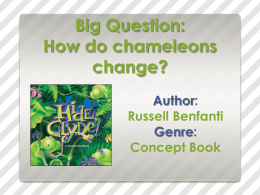 Big Question: How do chameleons change? Author: Russell Benfanti Genre: Concept Book Big Question: How do chameleons change? Monday Tuesday Wednesday Thursday Friday Review.