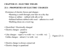 CHAPTER 23 : ELECTRIC FIELDS 23.1 : PROPERTIES OF ELECTRIC CHARGES •Existence of electric forces and charges : •Running a comb through your.