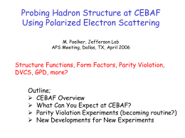 Probing Hadron Structure at CEBAF Using Polarized Electron Scattering M. Poelker, Jefferson Lab APS Meeting, Dallas, TX, April 2006  Structure Functions, Form Factors, Parity.