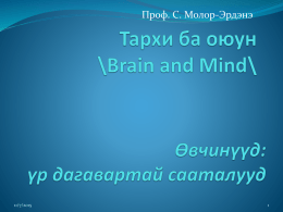 Проф. С. Молор-Эрдэнэ  11/7/2015 Тархины 3 төрлийн нойронууд  Эволуцийн туршид глобус дээр үүссэн бүх тархинууд 3  ялгаатай төрлийн нэрвийн цэллэ буюу нойронуудас бүрдэнэ. 1.