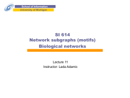 School of Information University of Michigan  SI 614 Network subgraphs (motifs) Biological networks  Lecture 11 Instructor: Lada Adamic.