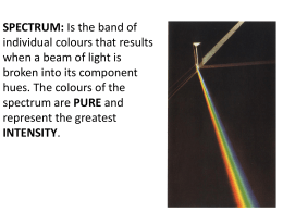 SPECTRUM: Is the band of individual colours that results when a beam of light is broken into its component hues.