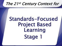 The 21st Century Context for  Standards-Focused Project Based Learning Stage 1 The Rigor/Relevance Framework  K N O W L E D G E  T Evaluation 6 C A Synthesis 5 Assimilation X O Analysis 4 N Application 3 O M Understanding 2 A Y.