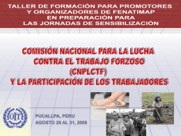 PUCALLPA, PERU AGOSTO 29 AL 31, 2008 PERU ANTECEDENTES CNPLCTF  •La Comisión Nacional para la Lucha contra el trabajo forzoso se creó mediante el.