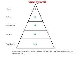 Yield Pyramid Hires  Offers  Interviews  Invites  Applicants  Adapted from R.H. Hawk, The Recruitment Function (New York: American Management Association, 1967).
