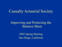 Casualty Actuarial Society Improving and Protecting the Balance Sheet 2002 Spring Meeting San Diego, California.