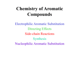 Chemistry of Aromatic Compounds Electrophilic Aromatic Substitution Directing Effects Side-chain Reactions Synthesis Nucleophilic Aromatic Substitution Electrophilic Aromatic Substitution  E H  E H  :base  E + H-base.