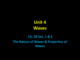 Unit 4 Waves Ch. 20 Sec. 1 & 2 The Nature of Waves & Properties of Waves.