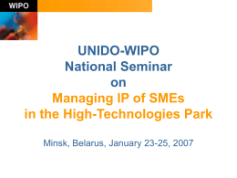 UNIDO-WIPO National Seminar on Managing IP of SMEs in the High-Technologies Park Minsk, Belarus, January 23-25, 2007
