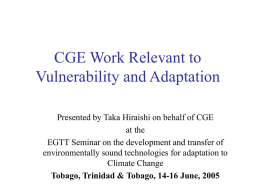 CGE Work Relevant to Vulnerability and Adaptation Presented by Taka Hiraishi on behalf of CGE at the EGTT Seminar on the development and transfer.
