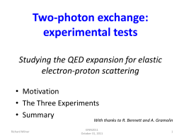 Two-photon exchange: experimental tests Studying the QED expansion for elastic electron-proton scattering • Motivation • The Three Experiments • Summary  With thanks to R.