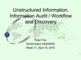 Unstructured Information, Information Audit / Workflow and Discovery  Peter Fox Xinformatics 4400/6400 Week 11, April 15, 2014