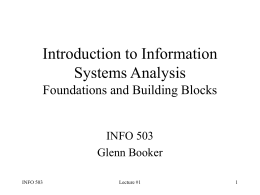 Introduction to Information Systems Analysis Foundations and Building Blocks  INFO 503 Glenn Booker INFO 503  Lecture #1
