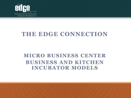 THE EDGE CONNECTION  MICRO BUSINESS CENTER BUSINESS AND KITCHEN INCUBATOR MODELS What is The Edge Connection?  The Edge Connection:   A nationally known entrepreneurial center formed.