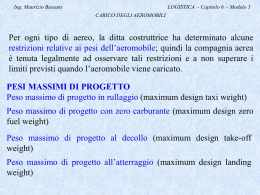 Ing. Maurizio Bassani  LOGISTICA - Capitolo 6 - Modulo 3 CARICO DEGLI AEROMOBILI  Per ogni tipo di aereo, la ditta costruttrice ha determinato.