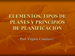 ELEMENTOS, TIPOS DE PLANES Y PRINCIPIOS DE PLANIFICACIÓN Prof. Virginia Cisneros C. ELEMENTOS DE LA PLANIFICACIÓN 1.