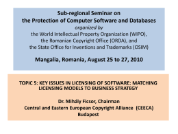 Sub-regional Seminar on the Protection of Computer Software and Databases organized by the World Intellectual Property Organization (WIPO), the Romanian Copyright Office (ORDA), and the.