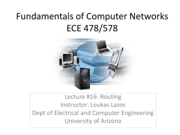Fundamentals of Computer Networks ECE 478/578  Lecture #16: Routing Instructor: Loukas Lazos Dept of Electrical and Computer Engineering University of Arizona.