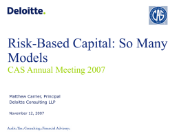 Risk-Based Capital: So Many Models CAS Annual Meeting 2007 Matthew Carrier, Principal Deloitte Consulting LLP November 12, 2007