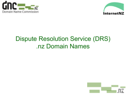 Dispute Resolution Service (DRS) .nz Domain Names Outline of presentation Brief background information An Overview of the DRS process Published decisions The first eight months.