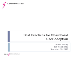 SUSAN HANLEY LLC  Best Practices for SharePoint User Adoption Susan Hanley KM World 2010 November 18, 2010 ©2010  SUSAN HANLEY LLC.