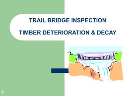 TRAIL BRIDGE INSPECTION TIMBER DETERIORATION & DECAY TIMBER DETEROIRATION & DECAY OBJECTIVES:  Recognize the Types and Causes of Timber Deterioration  Recognize Natural Defects.